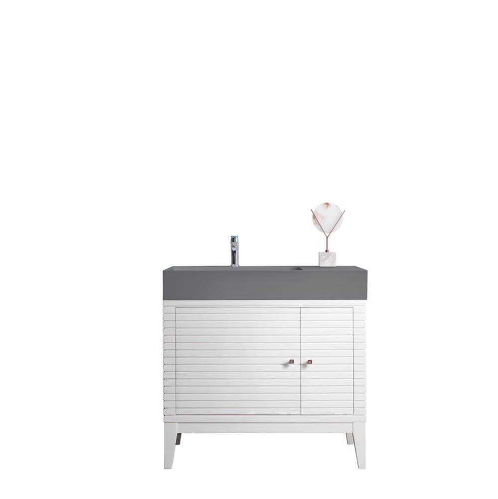 Linear 36&apos;&apos; Single Vanity, Glossy White w/ Dusk Grey Glossy Composite Top