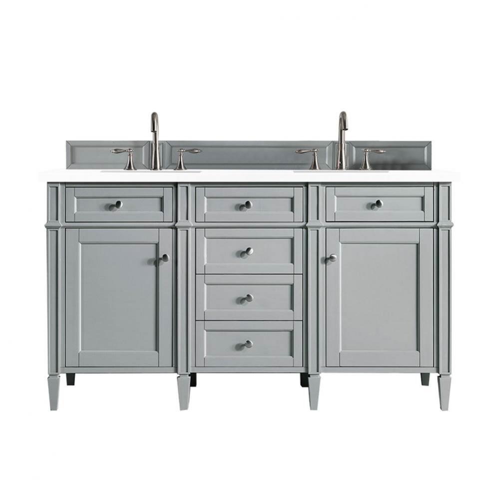 Brittany 60&apos;&apos; Urban Gray Double Vanity w/ 3 CM Classic White Quartz Top