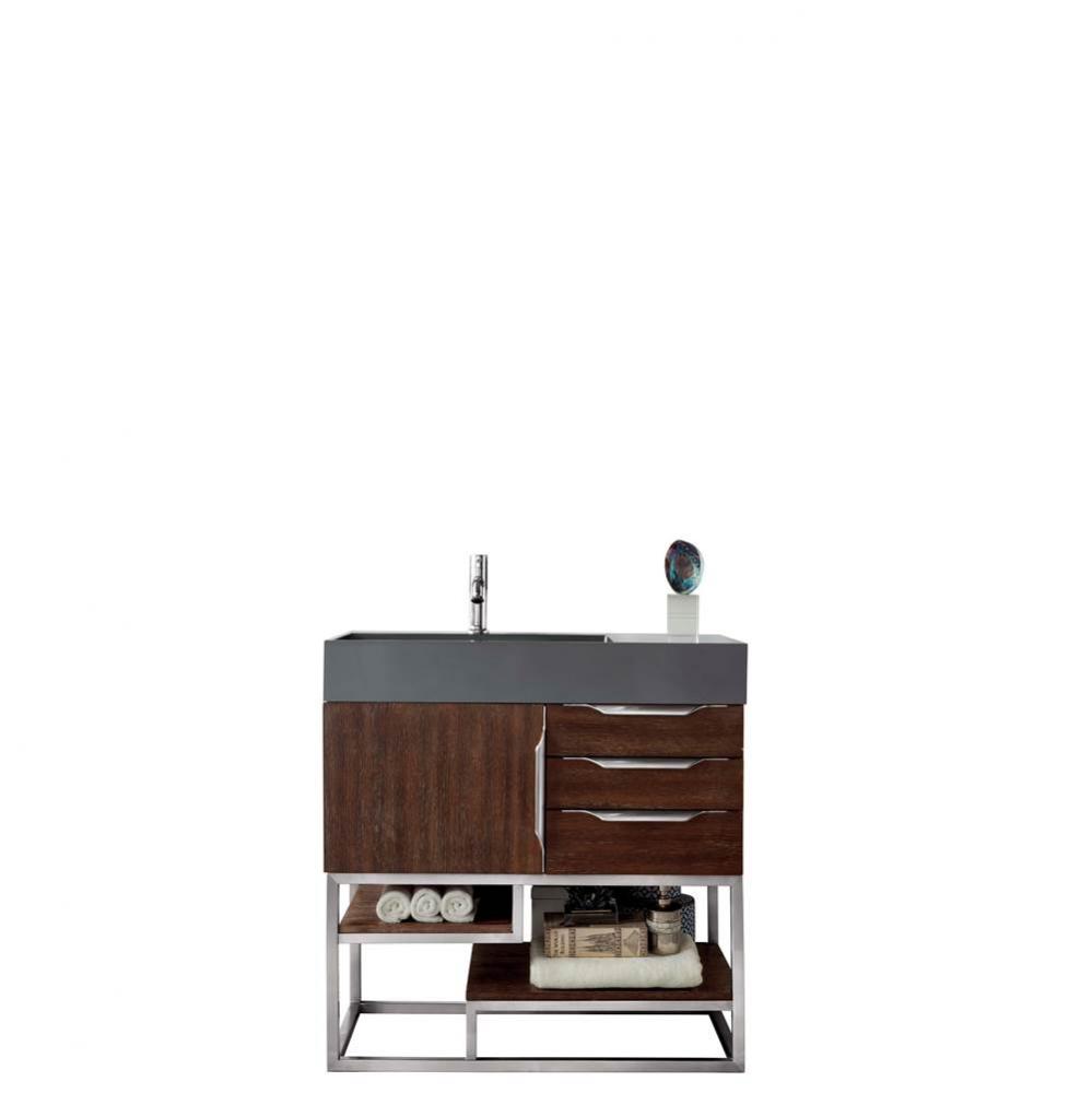 Columbia 36&apos;&apos; Single Vanity, Coffee Oakw/ Dusk Grey Glossy Composite Top