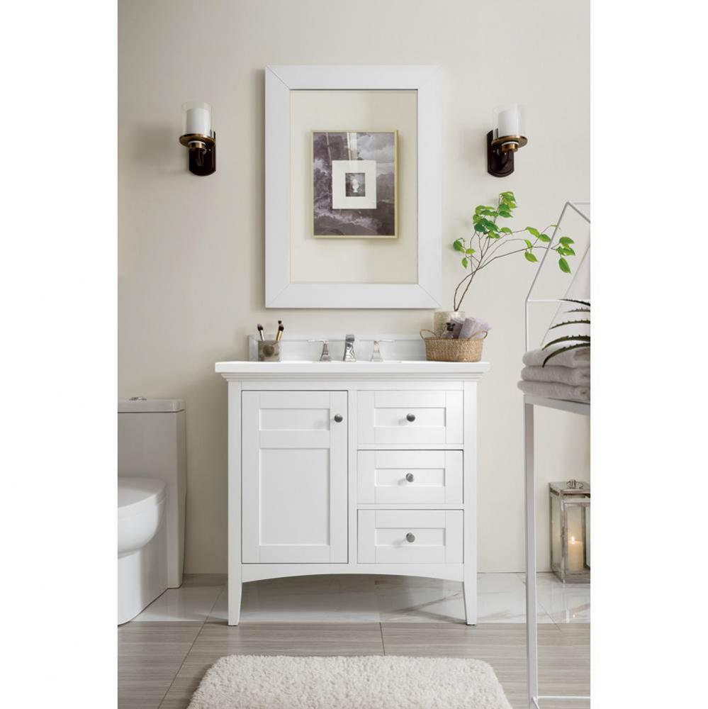 Palisades 36&apos;&apos; Single Vanity, Bright White, w/ 3 CM Classic White Quartz Top