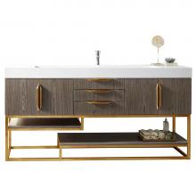 James Martin Vanities 983-V72S-AGR-RG-GW - Columbia 72'' Single Vanity, Ash Gray, Radiant Gold w/ Glossy White Composite Stone Top