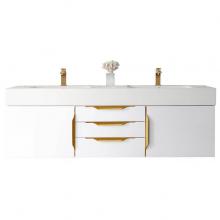 James Martin Vanities 983-V59D-W-GW-G-GW - Columbia 59'' Double Wall Mount Vanity, Glossy White, Radiant Gold w/ Glossy White Compo