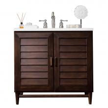 James Martin Vanities 620-V36-BNM-3CLW - Portland 36'' Single Vanity, Burnished Mahogany, w/ 3 CM Classic White Quartz Top