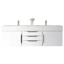 James Martin Vanities 983-V59D-W-GW-N-GW - Columbia 59'' Double Wall Mount Vanity, Glossy White, Brushed Nickel w/ Glossy White Com