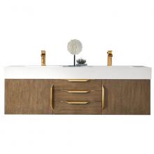 James Martin Vanities 389-V59D-LTO-G-GW - Mercer Island 59'' Double Vanity, Latte Oak, Radiant Gold w/ Glossy White Composite Top