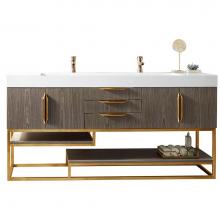 James Martin Vanities 983-V72D-AGR-RG-GW - Columbia 72'' Double Vanity, Ash Gray, Radiant Gold w/ Glossy White Composite Stone Top