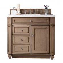 James Martin Vanities 157-V36-WW-3CLW - Bristol 36'' Single Vanity, Whitewashed Walnut, w/ 3 CM Classic White Quartz Top