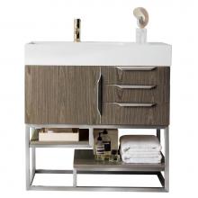 James Martin Vanities 983-V36-AGR-BN-GW - Columbia 36'' Single Vanity, Ash Gray, Brushed Nickel w/ Glossy White Composite Stone To