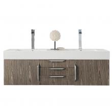 James Martin Vanities 983-V59D-W-AG-N-GW - Columbia 59'' Double Wall Mount Vanity, Ash Gray, Brushed Nickel w/ Glossy White Composi