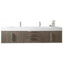 James Martin Vanities 983-V72D-W-AG-N-GW - Columbia 72'' Double Wall Mount Vanity, Ash Gray, Brushed Nickel w/ Glossy White Composi