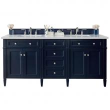 James Martin Vanities 650-V72-VBL-3CLW - Brittany 72'' Victory Blue Double Vanity w/ 3 CM Classic White Quartz Top