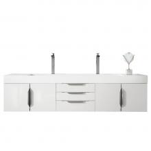 James Martin Vanities 983-V72D-W-GW-N-GW - Columbia 72'' Double Wall Mount Vanity, Glossy White, Brushed Nickel w/ Glossy White Com