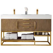 James Martin Vanities 388-V59D-LTO-RG-GW - Columbia 59'' Double Vanity, Latte Oak, Radiant Gold w/ Glossy White Composite Top