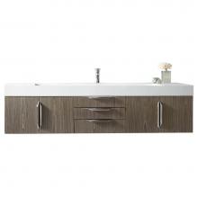 James Martin Vanities 983-V72S-W-AG-N-GW - Columbia 72'' Single Wall Mount Vanity, Ash Gray, Brushed Nickel w/ Glossy White Composi