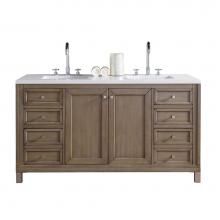 James Martin Vanities 305-V60D-WWW-3WZ - Chicago 60'' Double Vanity, Whitewashed Walnut w/ 3 CM White Zeus Quartz Top