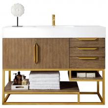 James Martin Vanities 983-V48-LTO-RG-GW - Columbia 48'' Single Vanity, Latte Oak, Radiant Gold w/ Glossy White Composite Stone Top