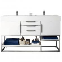 James Martin Vanities 983-V59D-GW-BN-GW - Columbia 59'' Double Vanity, Glossy White, Brushed Nickel  w/ Glossy White Composite Sto