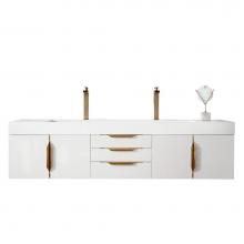 James Martin Vanities 983-V72D-W-GW-G-GW - Columbia 72'' Double Wall Mount Vanity, Glossy White, Radiant Gold w/ Glossy White Compo