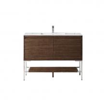 James Martin Vanities 805-V47.3-W-BN-GW - Mantova 47.3'' Single Vanity, Mid-Century Walnut, Brushed Nickel Base w/ Glossy White Co