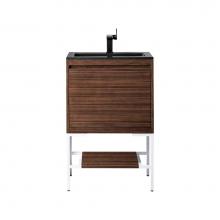 James Martin Vanities 801V23.6WLTGWCHB - Milan 23.6'' Single Vanity Cabinet, Mid Century Walnut, Glossy White w/Charcoal Black Co