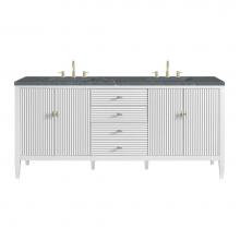 James Martin Vanities 485-V72-BW-3PBL - Myrrin 72'' Double Vanity, Bright White w/ 3 CM Parisien Blue Quartz Top