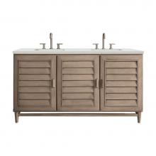 James Martin Vanities 620-V60D-WW-3LDL - Portland 60'' Double Vanity Whitewashed Walnut w/ 3 CM Lime Delight Quartz Top