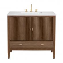 James Martin Vanities 485-V36-WLT-3AF - Myrrin 36'' Vanity, Mid Century Walnut w/ 3 CM Arctic Fall Solid Surface Top