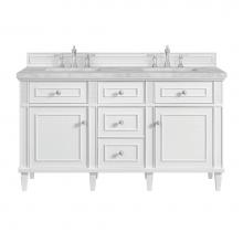 James Martin Vanities 424-V60D-BW-3VSL - Lorelai 60'' Double Vanity, Bright White w/ 3 CM Victorian Silver Quartz Top