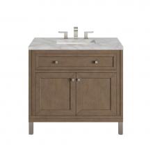 James Martin Vanities 305-V36-WWW-3VSL - Chicago 36'' Single Vanity, Whitewashed Walnut w/ 3 CM Victorian Silver Quartz Top