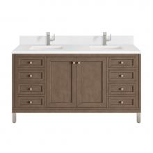 James Martin Vanities 305-V60D-WWW-1WZ - Chicago 60'' Double Vanity, Whitewashed Walnut w/ Single Hole 3 CM White Zeus Quartz Top