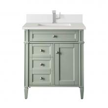 James Martin Vanities 650-V30-SGR-1WZ - Brittany 30'' Single Vanity, Sage Green, w/ Single Hole 3 CM White Zeus Quartz Top &