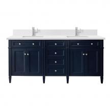 James Martin Vanities 650-V72-VBL-1WZ - Brittany 72'' Double Vanity, Victory Bleu w/ Single Hole 3 CM White Zeus Quartz Top &