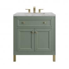 James Martin Vanities 305-V30-SC-3VSL - Chicago 30'' Single Vanity, Smokey Celadon w/ 3 CM Victorian Silver Top