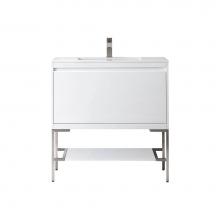 James Martin Vanities 805-V35.4-GW-BN-GW - Mantova 35.4'' Single Vanity, Glossy White, Brushed Nickel Base w/ Glossy White Composit