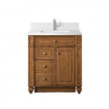 James Martin Vanities 157-V30-SBR-1WZ - Bristol 30'' Single Vanity, Saddle Brown w/ Single Hole 3 CM White Zeus Quartz Top &