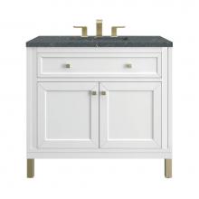 James Martin Vanities 305-V36-GW-3PBL - Chicago 36'' Single Vanity, Glossy White w/ 3 CM Parisien Bleu Top