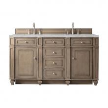 James Martin Vanities 157-V60D-WW-3VSL - Bristol 60'' Double Vanity, Whitewashed Walnut w/ 3 CM Victorian Silver Quartz Top