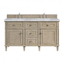 James Martin Vanities 424-V60D-WWO-3CAR - Lorelai 60'' Double Vanity, Whitewashed Oak w/ 3 CM Carrara White Marble Top