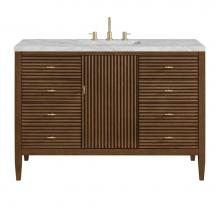 James Martin Vanities 485-V48-WLT-3VSL - Myrrin 48'' Vanity, Mid Century Walnut w/ 3 CM Victorian Silver Quartz Top