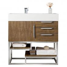 James Martin Vanities 388-V36-LTO-BN-GW - Columbia 36'' Single Vanity, Latte Oak w/ Glossy White Composite Stone Top