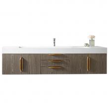 James Martin Vanities 983-V72S-W-AG-G-GW - Columbia 72'' Single Wall Mount Vanity, Ash Gray, Radiant Gold w/ Glossy White Composite