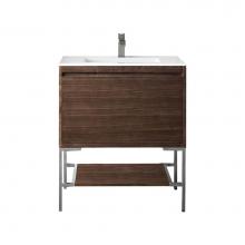 James Martin Vanities 805-V31.5-W-BN-GW - Mantova 31.5'' Single Vanity, Mid-Century Walnut, Brushed Nickel Base w/ Glossy White Co