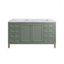 James Martin Vanities 305-V60D-SC-3CAR - Chicago 60'' Double Vanity, Smokey Celadon w/ 3 CM Carrara Marble Top