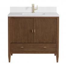 James Martin Vanities 485-V36-WLT-1WZ - Myrrin 36'' Vanity, Mid Century Walnut w/ Single Hole 3 CM White Zeus Quartz Top & B