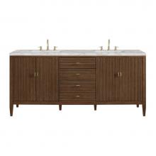 James Martin Vanities 485-V72-WLT-3VSL - Myrrin 72'' Double Vanity, Mid Century Walnut w/ 3 CM Victorian Silver Quartz Top