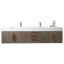 James Martin Vanities 983-V72D-W-AG-G-GW - Columbia 72'' Double Wall Mount Vanity, Ash Gray, Radiant Gold w/ Glossy White Composite