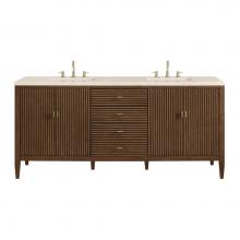 James Martin Vanities 485-V72-WLT-3EMR - Myrrin 72'' Double Vanity, Mid Century Walnut w/ 3 CM Eternal Marfil Quartz Top