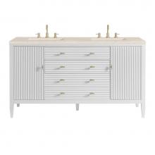 James Martin Vanities 485-V60D-BW-3EMR - Myrrin 60'' Double Vanity, Bright White w/ 3 CM Eternal Marfil Quartz Top