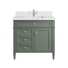 James Martin Vanities 650-V36-SC-1WZ - Brittany 36'' Single Vanity, Smokey Celadon w/ Single Hole 3 CM White Zeus Top & Bac