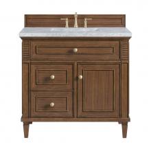 James Martin Vanities 424-V36-WLT-3CAR - Lorelai 36'' Single Vanity, Mid-Century Walnut w/ 3 CM Carrara White Marble Top